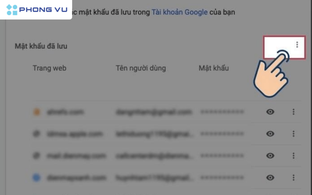 Tại mục Xem thêm chọn Xuất mật khẩu