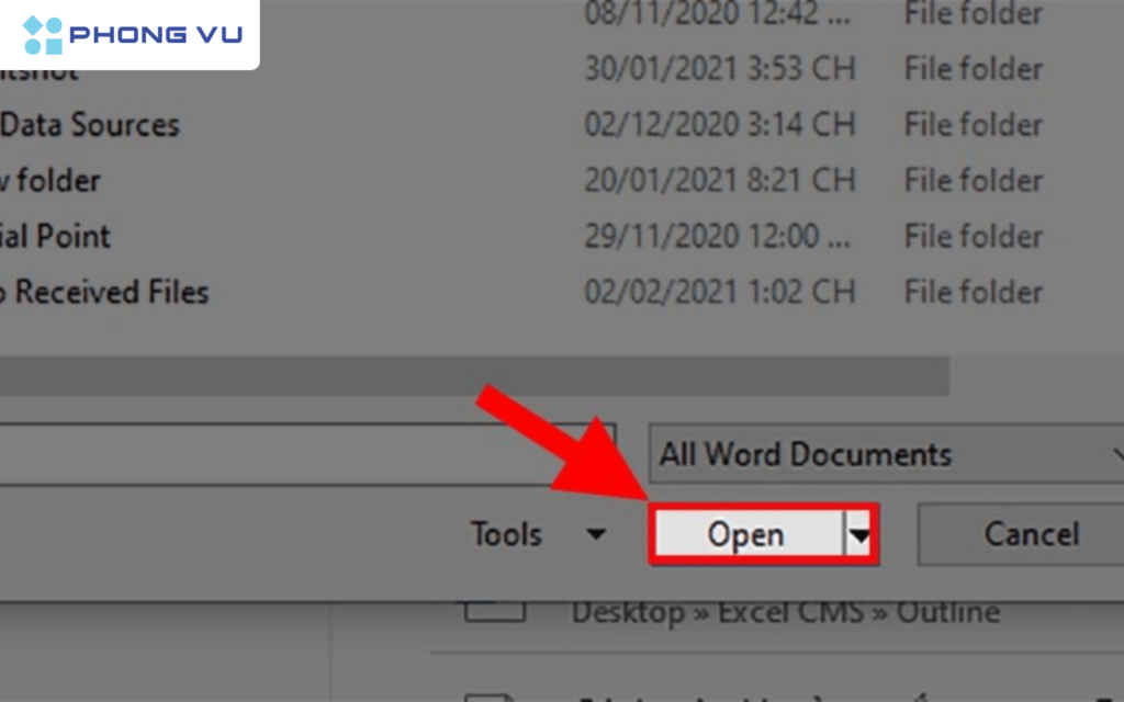 Chi tiết cách lưu file Word trên máy tính, điện thoại cực dễ 12 Nhấn Open để mở