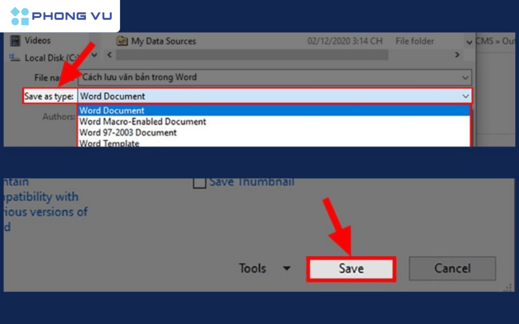 Chi tiết cách lưu file Word trên máy tính, điện thoại cực dễ 8 Chọn kiểu thư mục muốn lưu ở phần Save As Type > Cuối cùng nhấn chọn OK