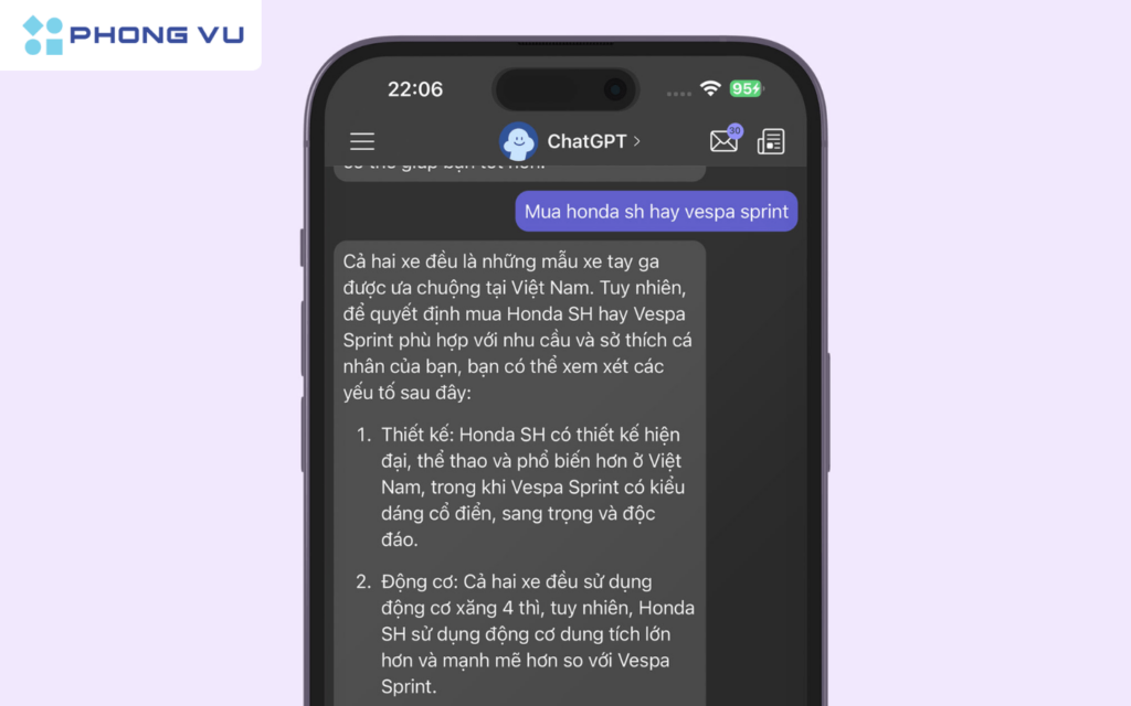 Tiến hành gửi câu hỏi tới ChatGPT như bình thường và chờ chatbot phản hồi lại