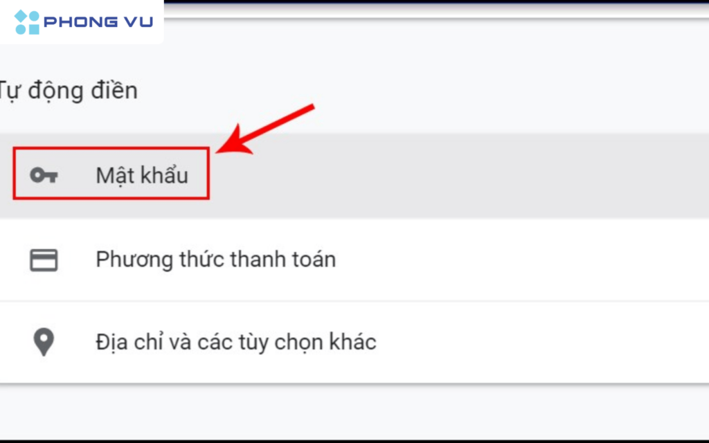 Nhấn chọn Mật khẩu