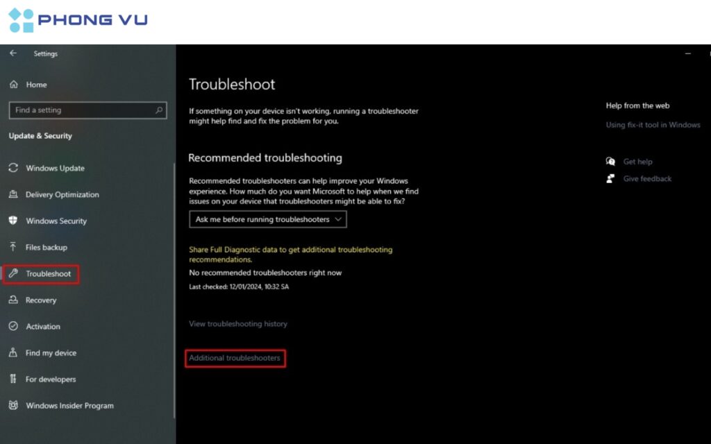 Chọn mục Additional troubleshooters.