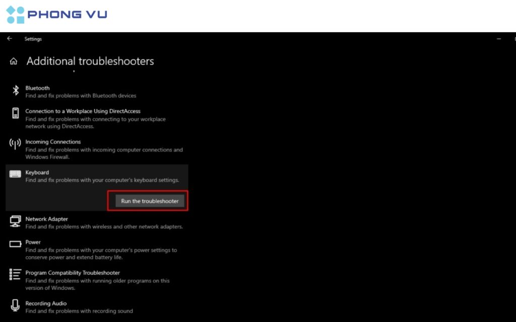 Nhấn vào nút Run the troubleshooters. 