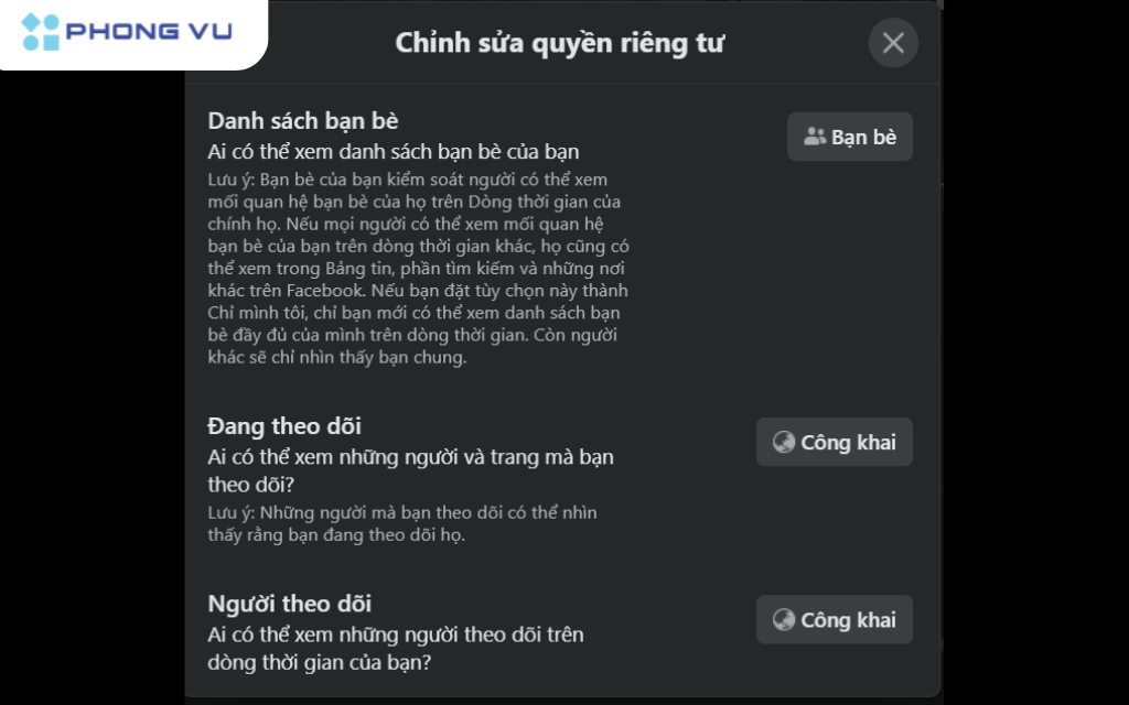 Chọn "Chỉ mình tôi" hoặc "bạn bè" để ẩn danh sách bạn bè cho người lạ hoặc mọi người không thấy