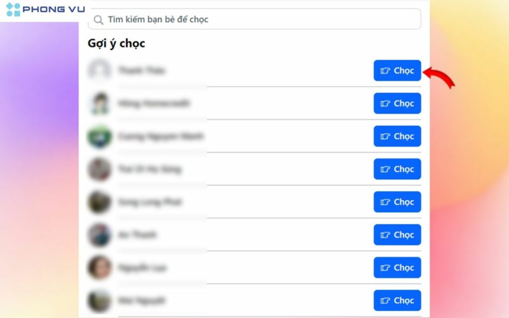Chọn vào tài khoản Facebook mà bạn muốn Chọc