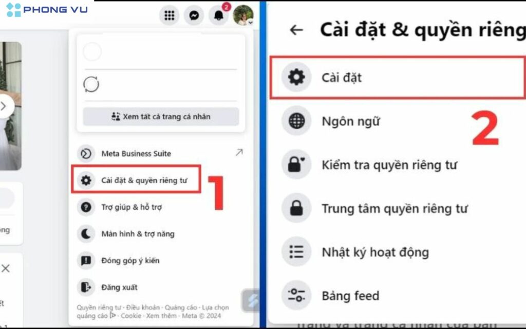 Chọn Cài đặt & Quyền riêng tư sau đó nhấp vào Cài đặt