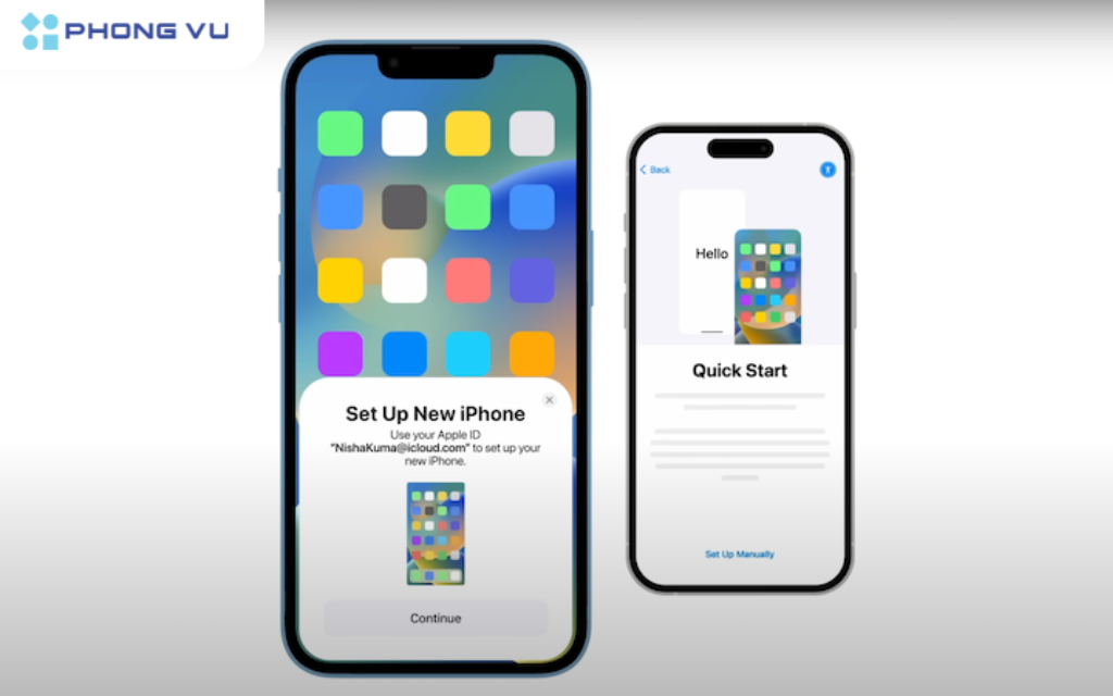 Để sử dụng Quick Start, bạn cần đặt hai chiếc iPhone cạnh nhau và kết nối cả hai với nguồn điện. 