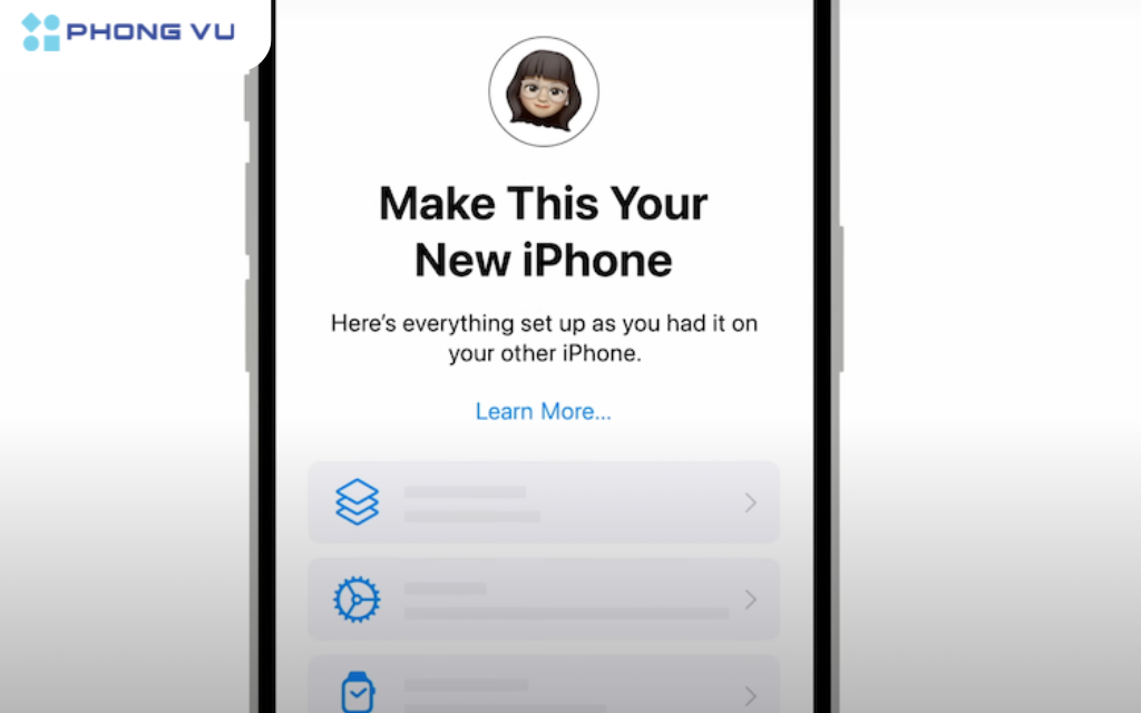 Tại trang "Make This Your New iPhone", bạn có thể chọn các mục dữ liệu muốn chuyển từ iPhone cũ sang iPhone mới.