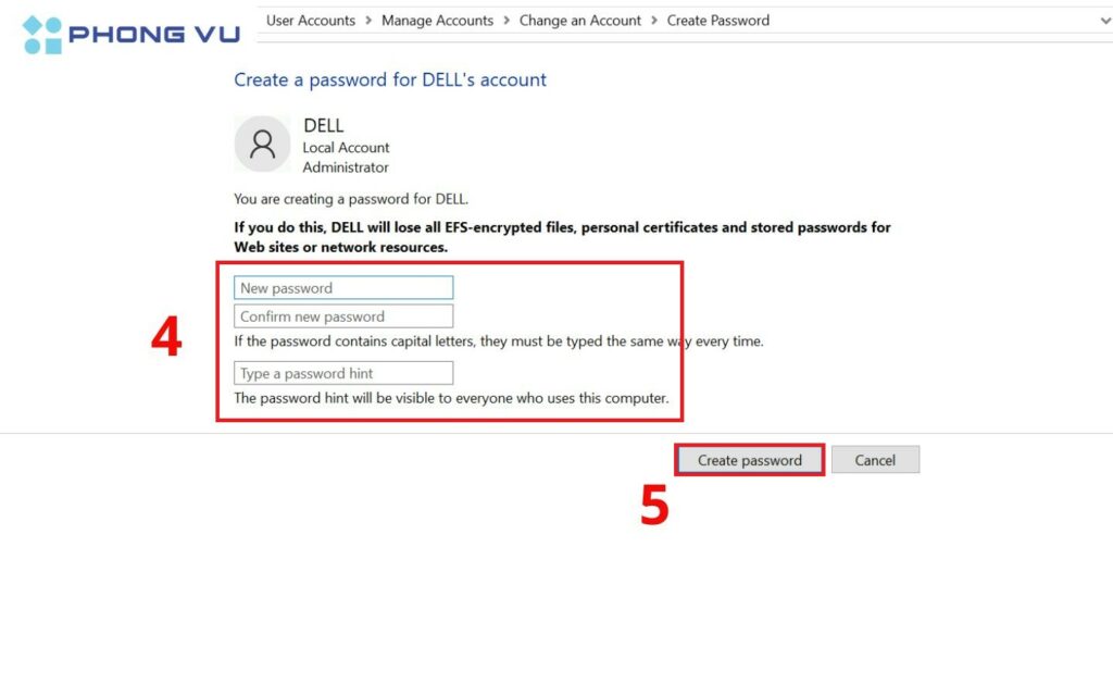 Nhập mật khẩu mới rì nhấn Create password