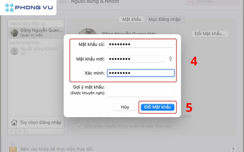 Nhấn Change Password (Thay đổi mật khẩu) để hoàn tất