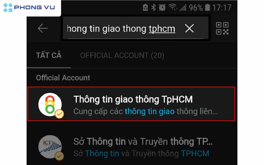 Chọn mục Thông tin giao thông TP.HCM.