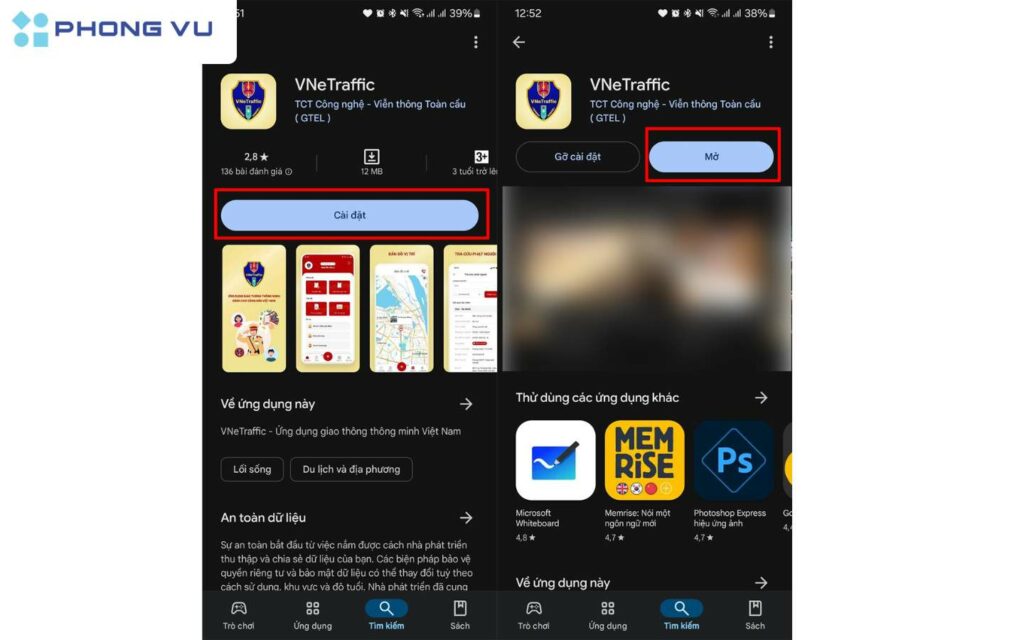 Truy cập ứng dụng VNeTraffic trên điện thoại.