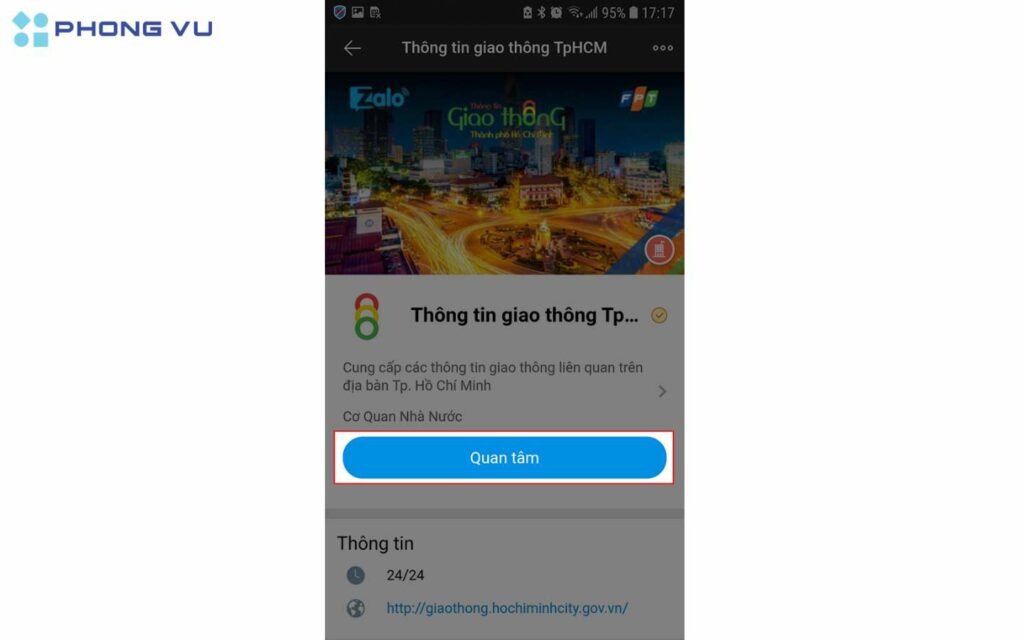 Nhấn nút Quan tâm.