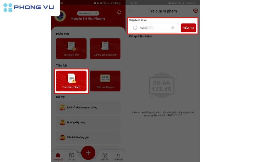 Chọn mục Tra cứu vi phạm.