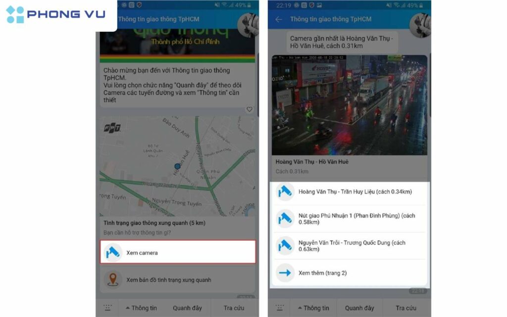 Chọn camera khu vực cần xem.
