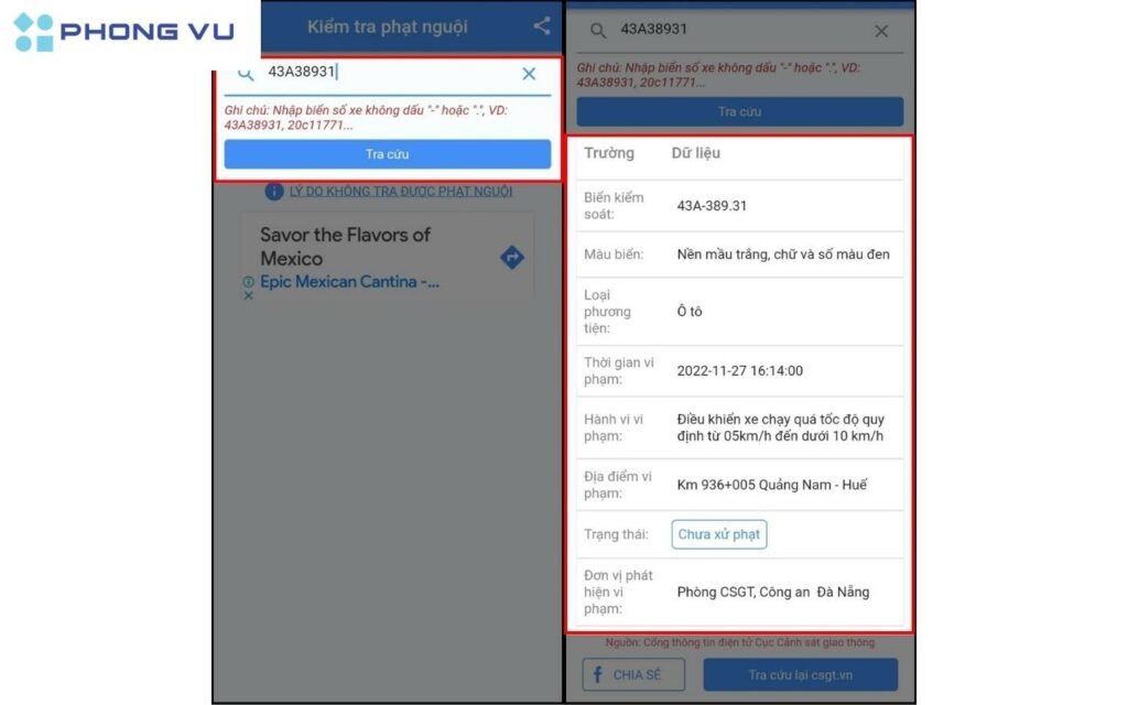 Nhập biển số xe vào ô tìm kiếm.