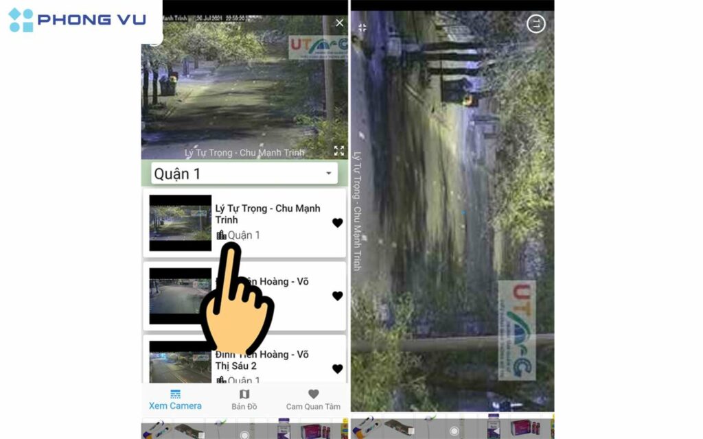  Chọn camera giao thông trên tuyến đường cần tìm.