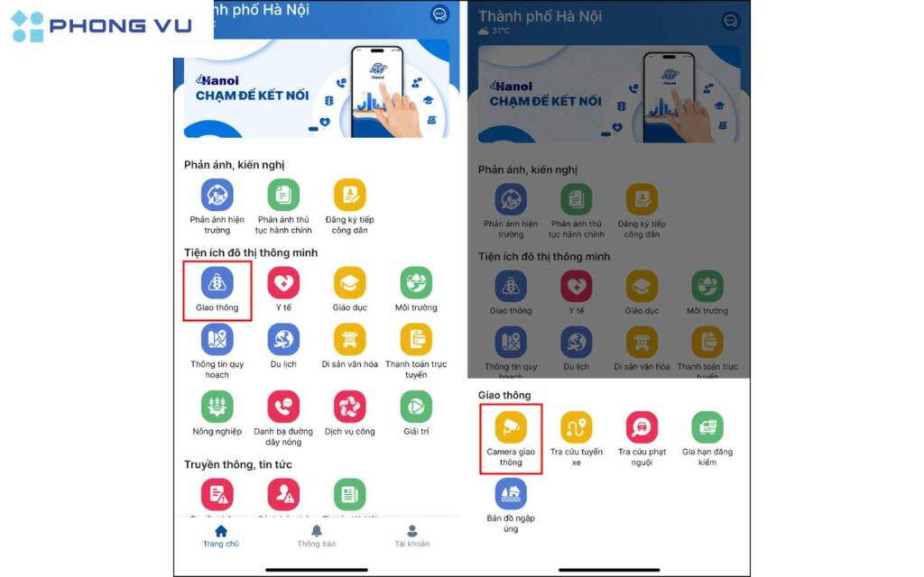 Nhấn vào Camera giao thông. 