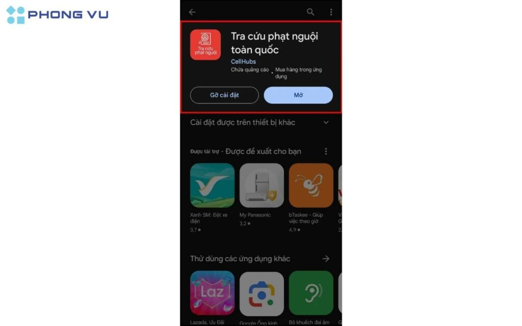 Mở ứng dụng Tra cứu phạt nguội toàn quốc.