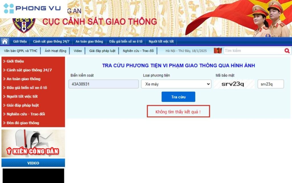 Website sẽ hiển thị thông tin chi tiết vi phạm giao thông nếu có.