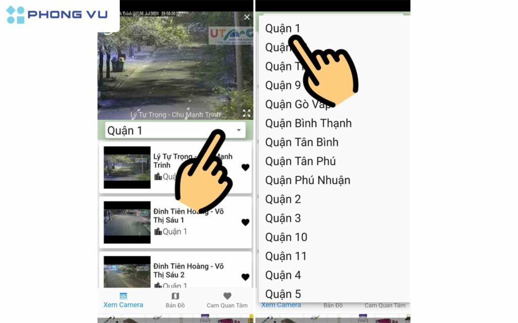  Chọn quận mà bạn muốn xem. 
