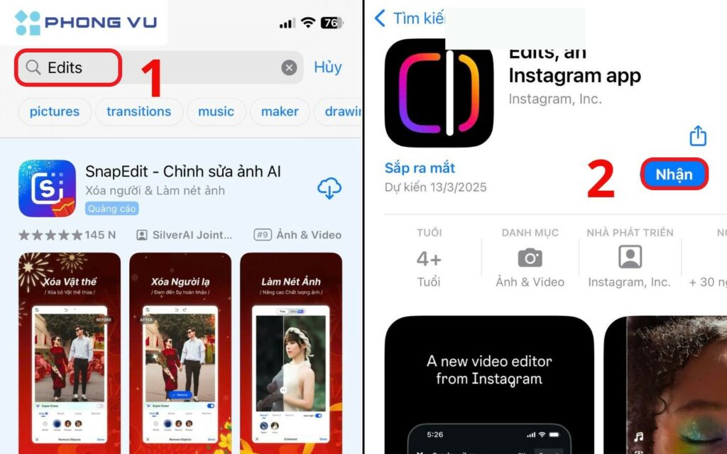 Người dùng iPhone có thể tải Edits trực tiếp từ App Store