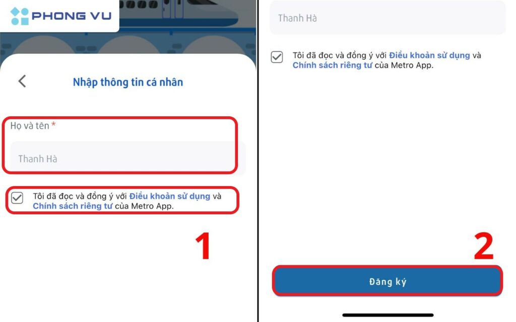 Nhập thông tin cá nhân và Đăng ký