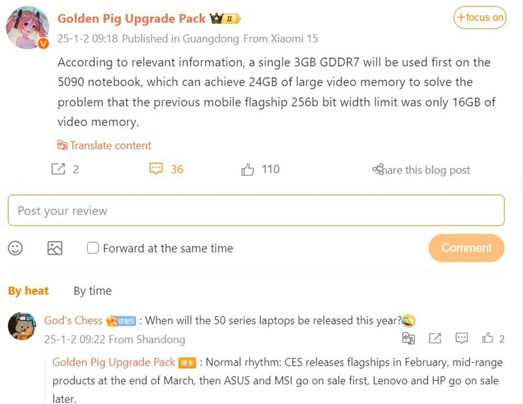 Theo leaker Golden Pig Upgrade, RTX 5090 sẽ là GPU dành cho laptop đầu tiên được trang bị mô-đun GDDR7 3GB