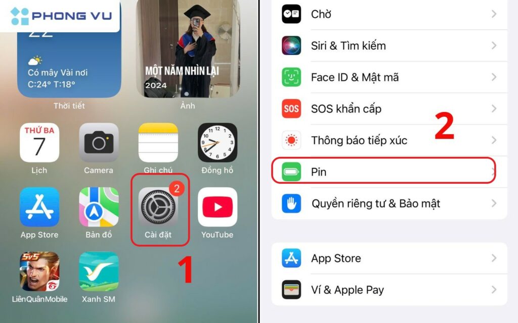 Vào Cài đặt > Pin.