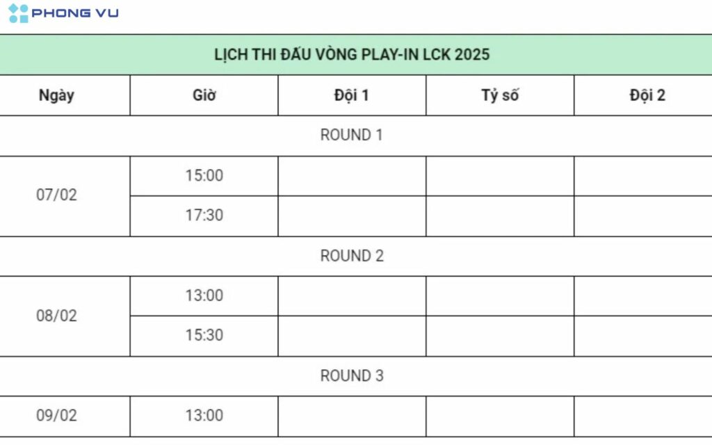 Lịch thi đấu vòng Play-in LCK 2025