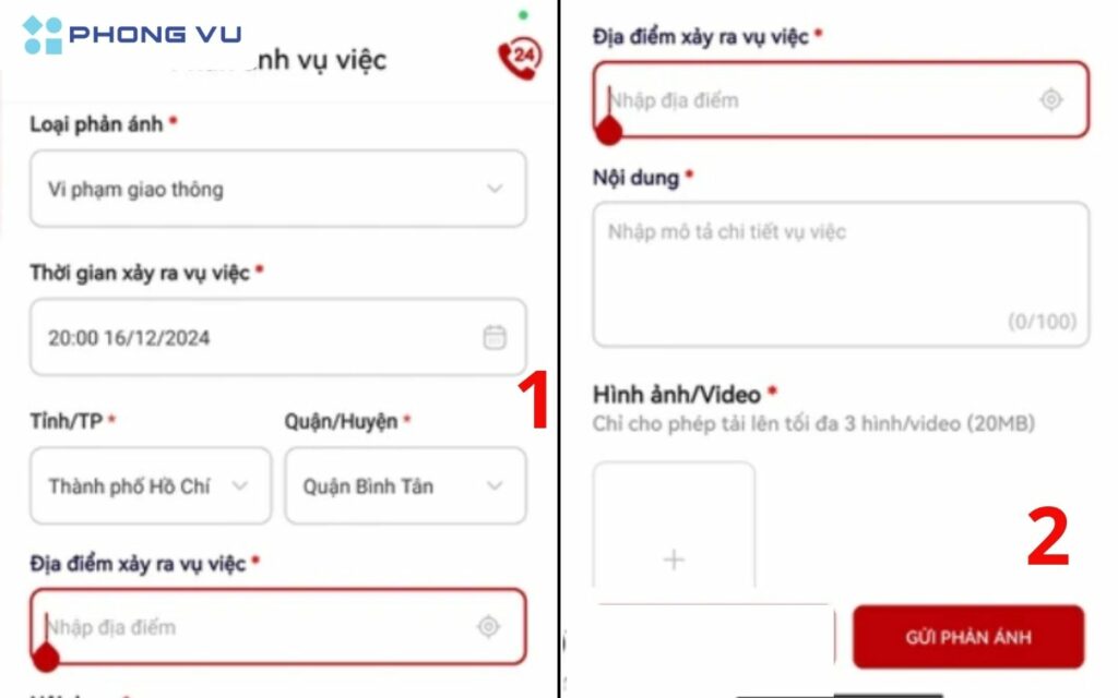 Cách gửi ảnh, gửi clip phản ánh vi phạm giao thông cho công an bằng VNeTraffic từ 1/1/2025 4 Điền đày đủ thông tin vụ việc vi phạm trước khi gưi đi
