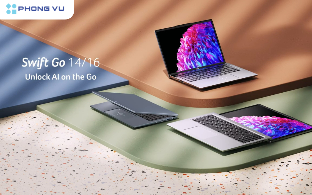 Swift Go 14 AI vẫn cực kỳ mỏng nhẹ với độ dày chỉ 14.9mm và trọng lượng 1.3kg, lý tưởng cho việc di chuyển