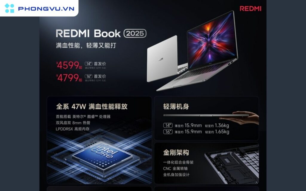 RedmiBook (2025) có giá bán khởi điểm chỉ từ 660 USD, cạnh tranh mạnh mẽ so với các đối thủ trong phân khúc laptop giá rẻ
