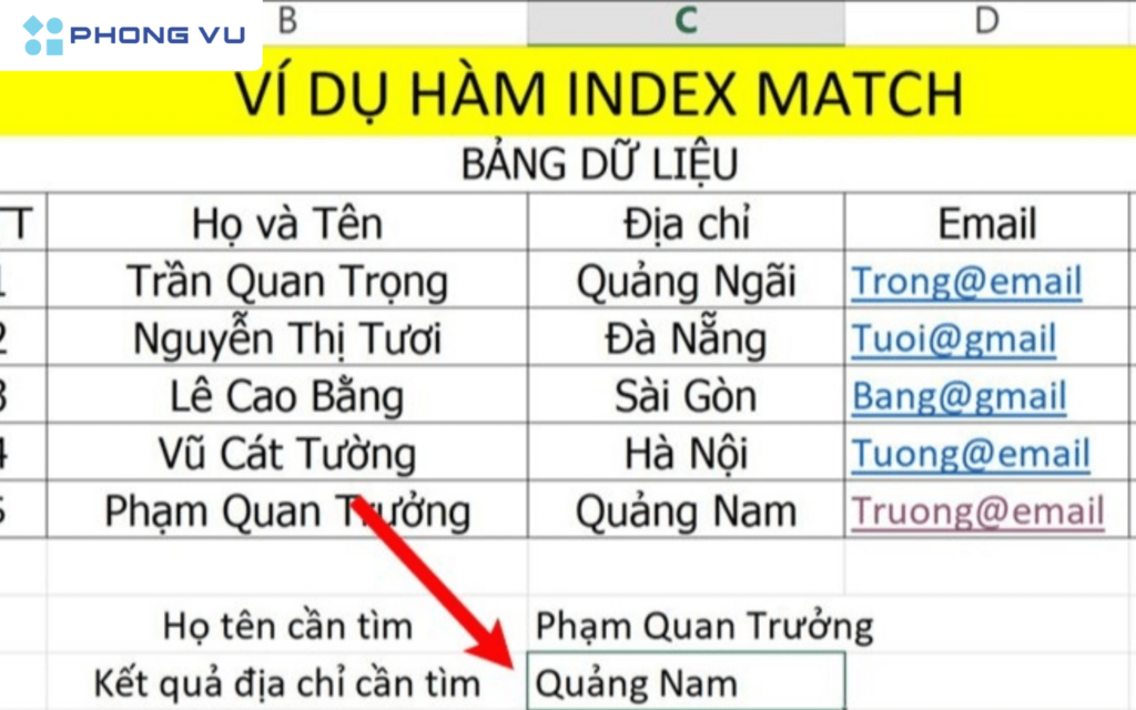 Nhấn phím Enter để Excel trả về kết quả tìm kiếm