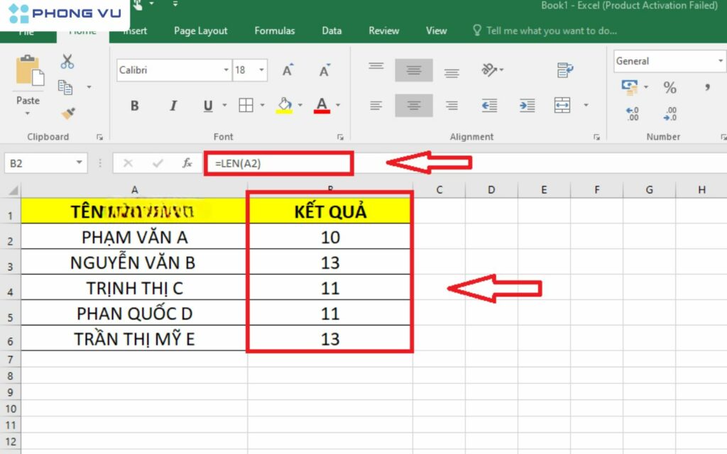 Cách sử dụng hàm LEN