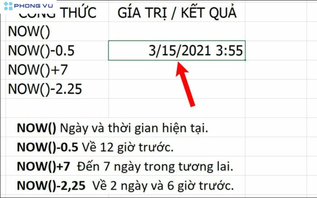 Cách sử dụng hàm NOW