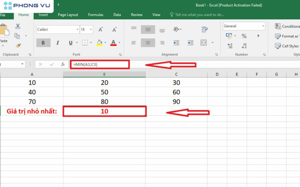 Tìm giá trị nhỏ nhất bằng hàm Min