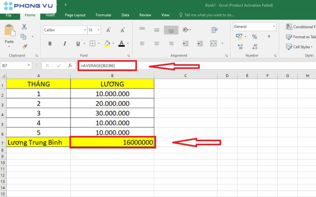 Cách tính trung bình cộng bằng hàm Average