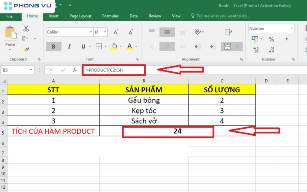 Tính tích bằng hàm Product