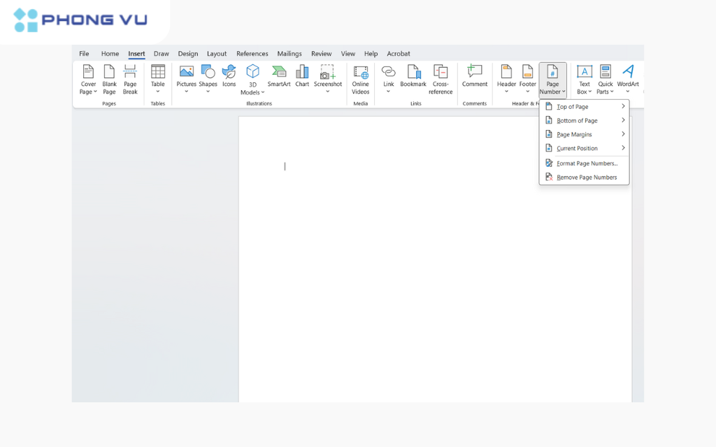 Trong nhóm "Header & Footer", nhấp vào nút "Page Number"