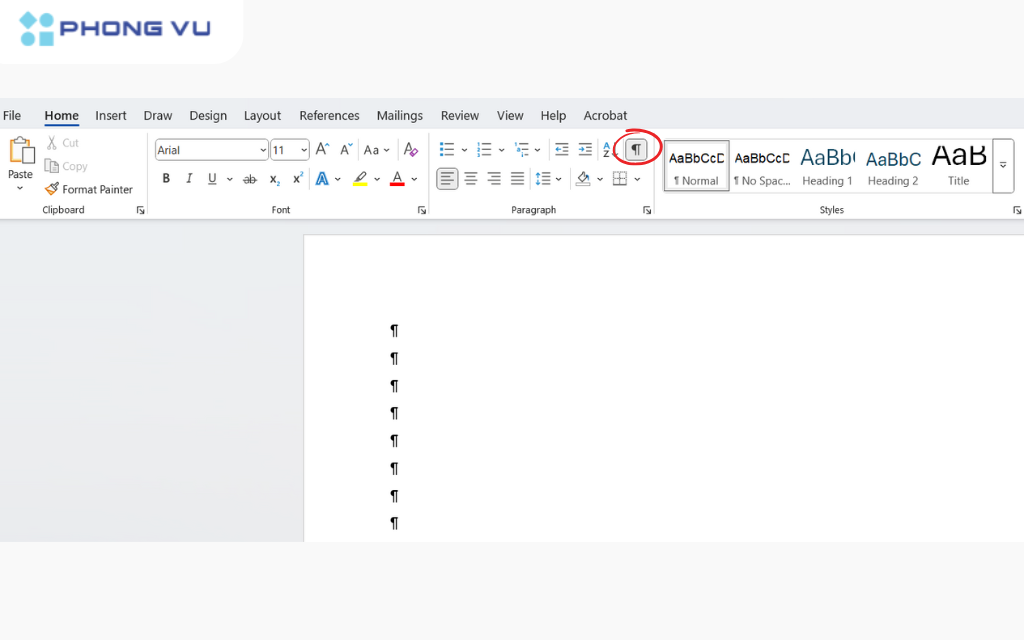 Nhấp vào biểu tượng ¶ trên thanh công cụ để hiển thị các dấu ngắt đoạn
