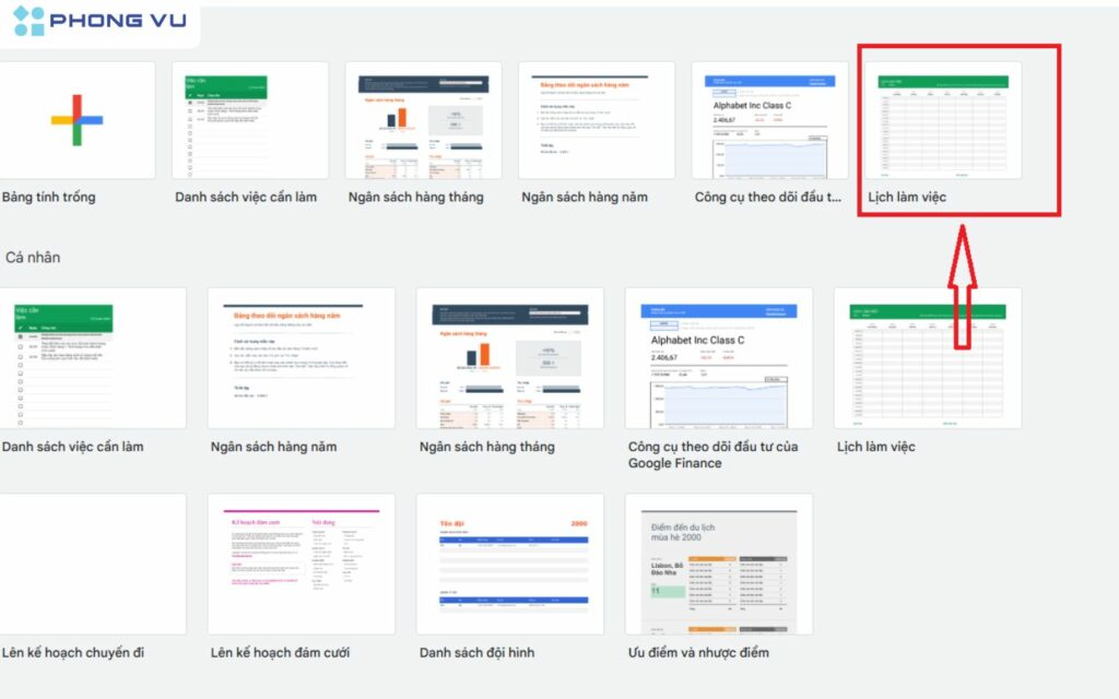 Chọn vào Lịch làm việc