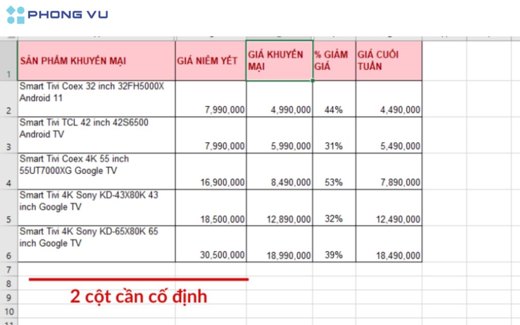 co dinh dong trong excel 9