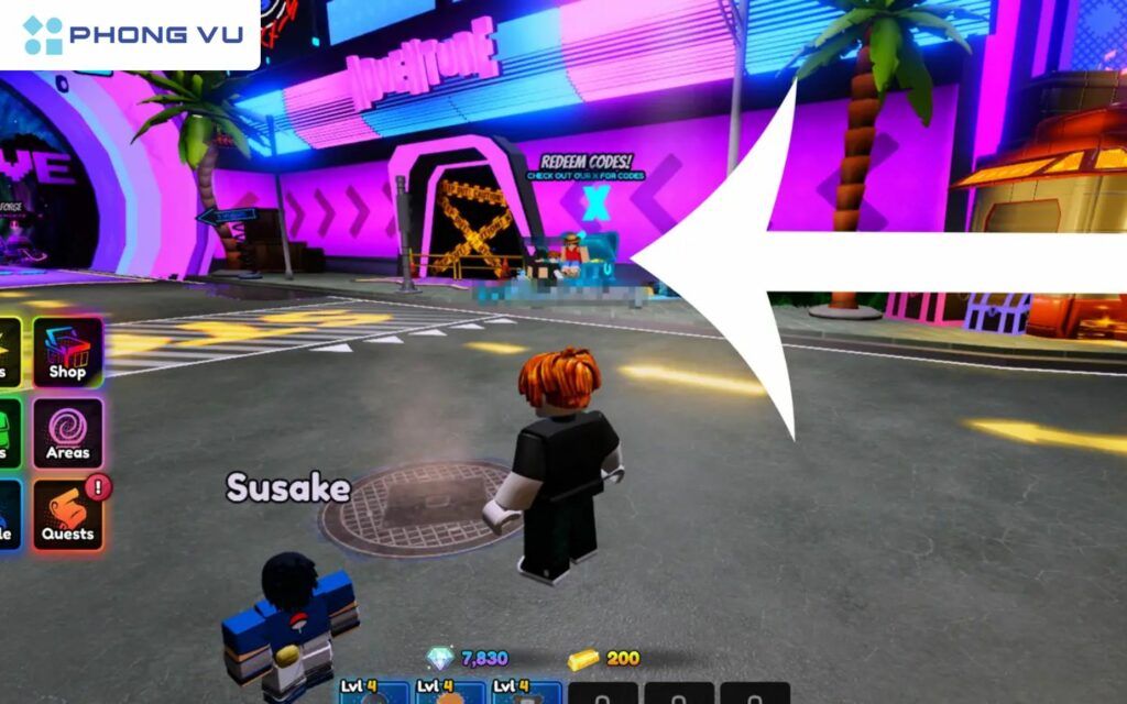 Bạn di chuyển nhân vật đến địa điểm Nhập code