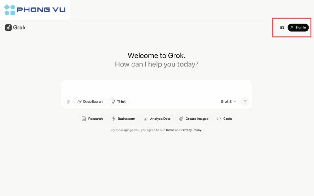 Nhấn vào Sign in để đăng nhập