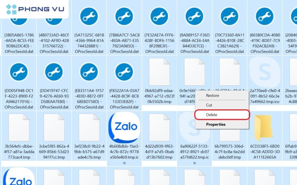 Nhấp chuột phải Delete
