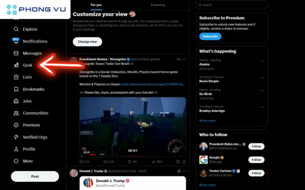 Chuyển sang giao diện Grok AI