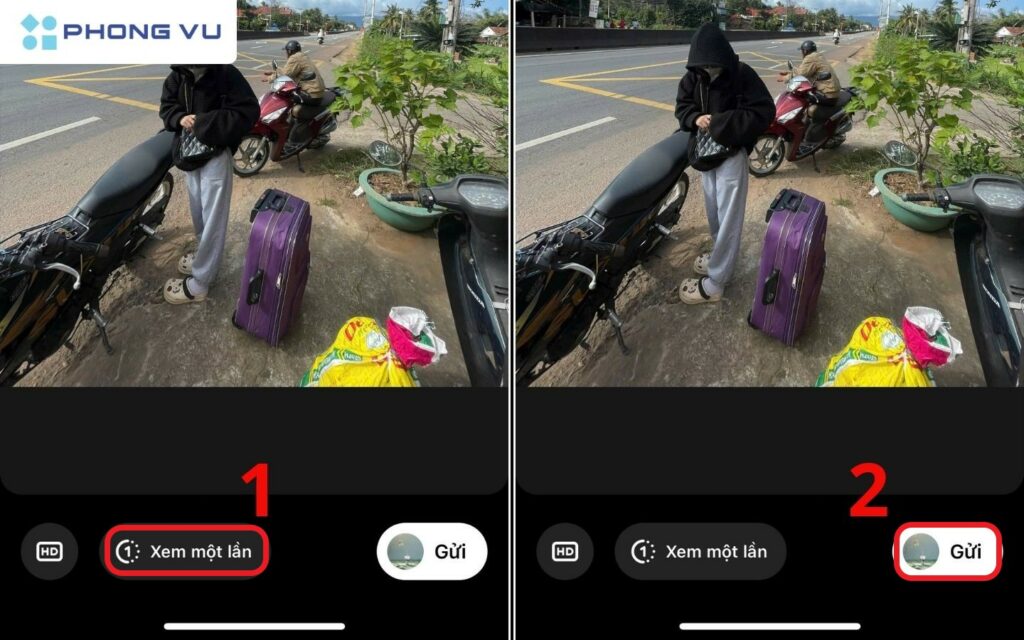 Bật ở chế độ Xem một lần và nhấn Gửi đi