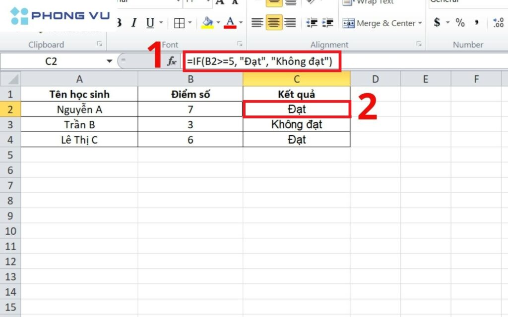 Ví dụ minh họa hàm IF