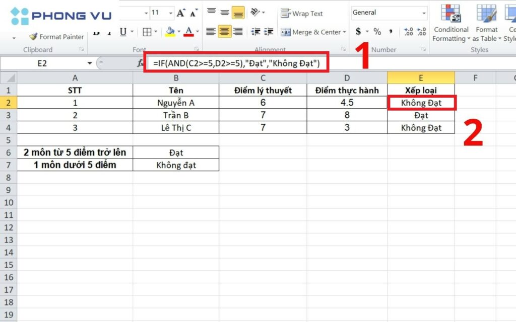 Ví dụ lồng hàm IF với các hàm khác